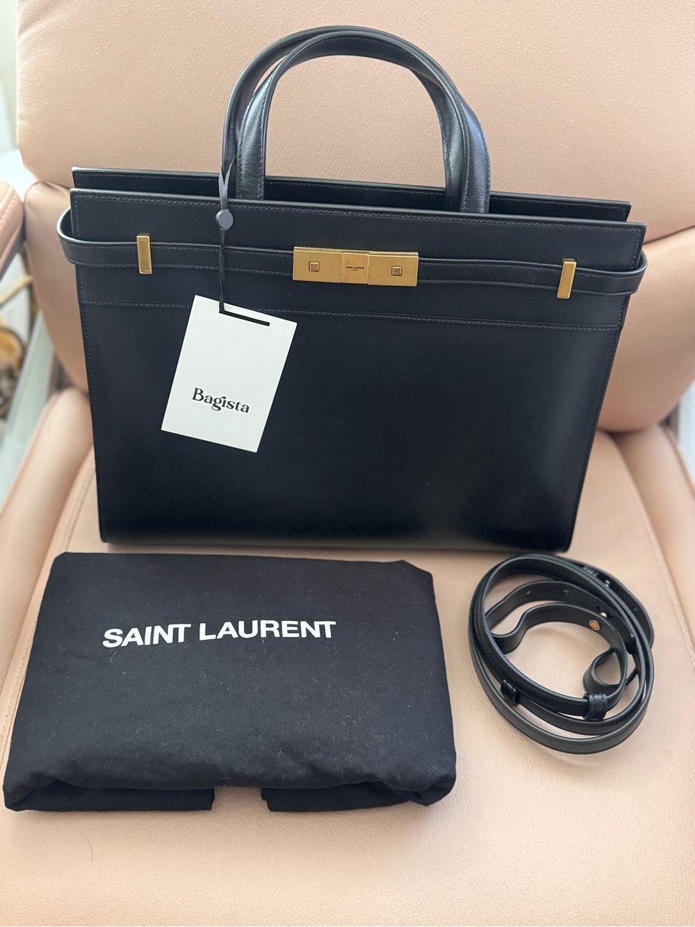 Saint Laurent Black Leather Satchel with Gold Hardware